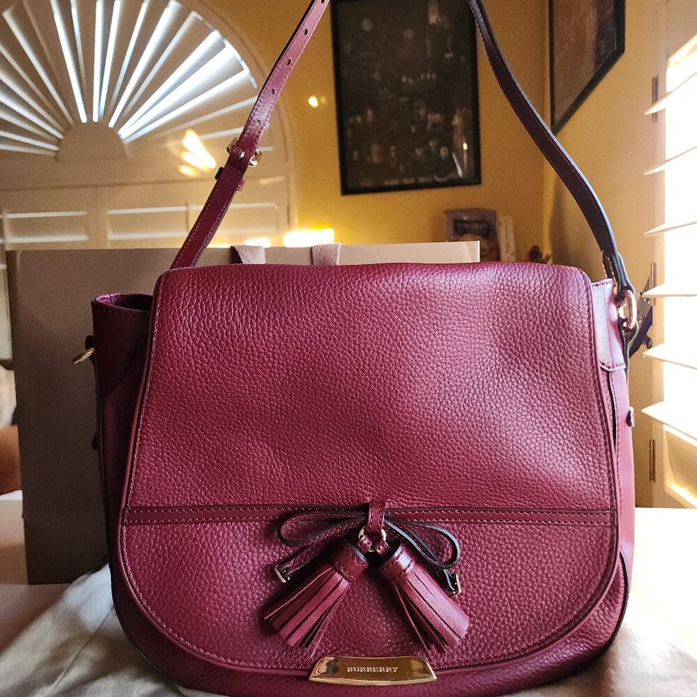 Vintage / Rare Burberry Dark Red Leather Shoulder Bag